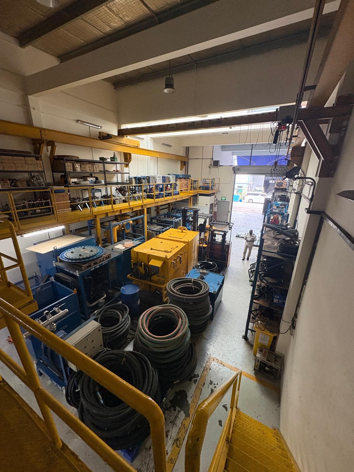 Leo Tech workshop interior with lifting infrastructure and specialist equipment